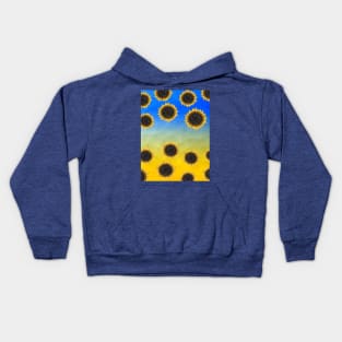 Ukraine yellow blue geometric mesh pattern Sunflowers Kids Hoodie